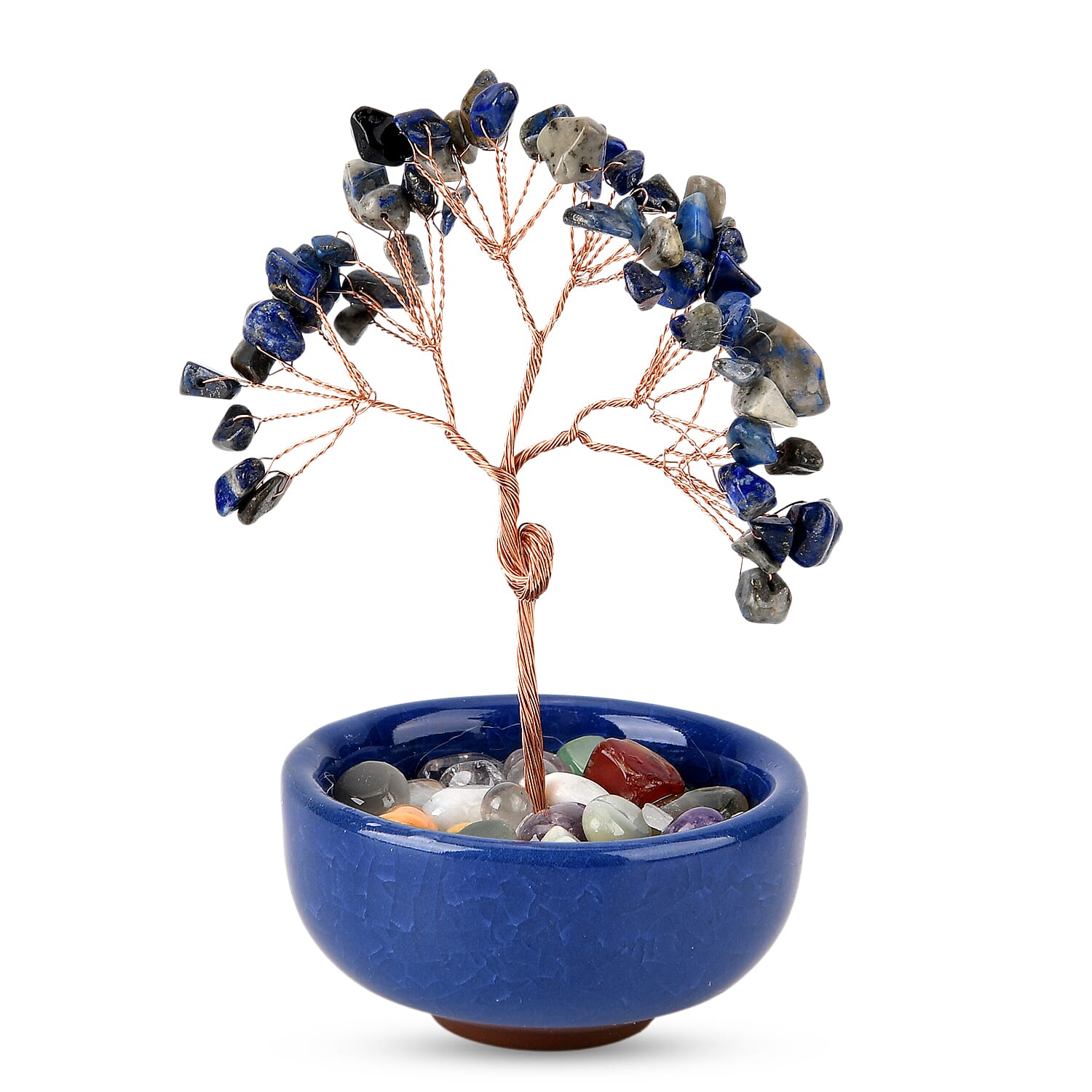 Feng Shui Lapis Crystal Money Tree Ornament with Ceramic Pot(11cm) - Blue