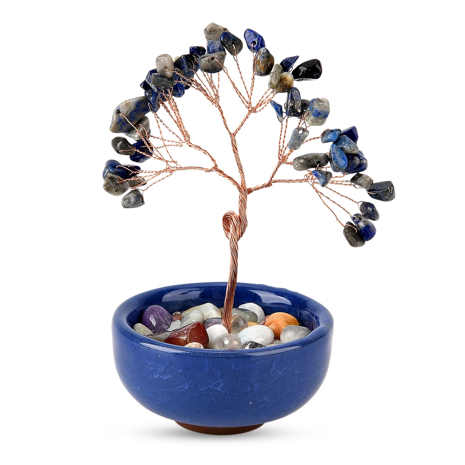 Feng Shui Lapis Crystal Money Tree Ornament with Ceramic Pot(11cm) - Blue