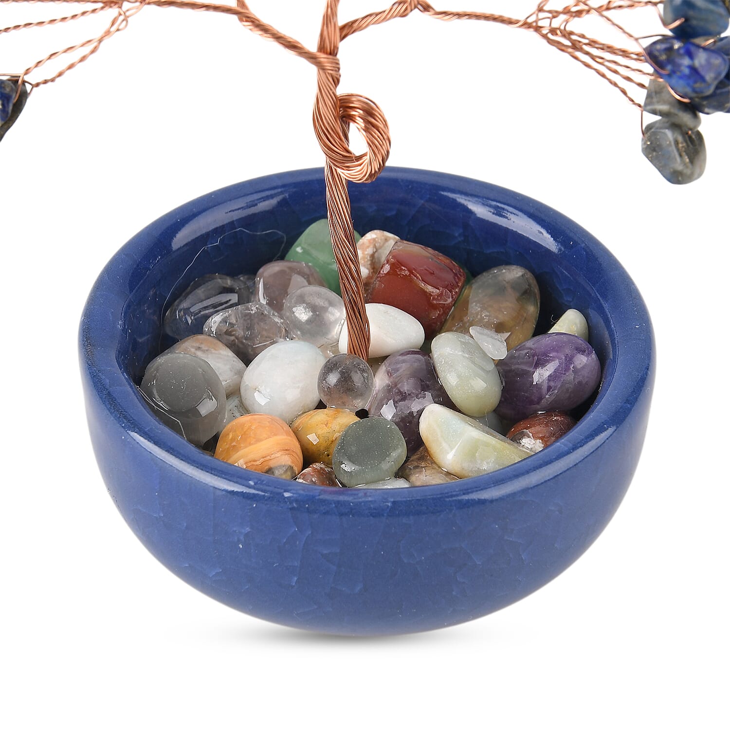 Feng Shui Lapis Crystal Money Tree Ornament with Ceramic Pot(11cm) - Blue