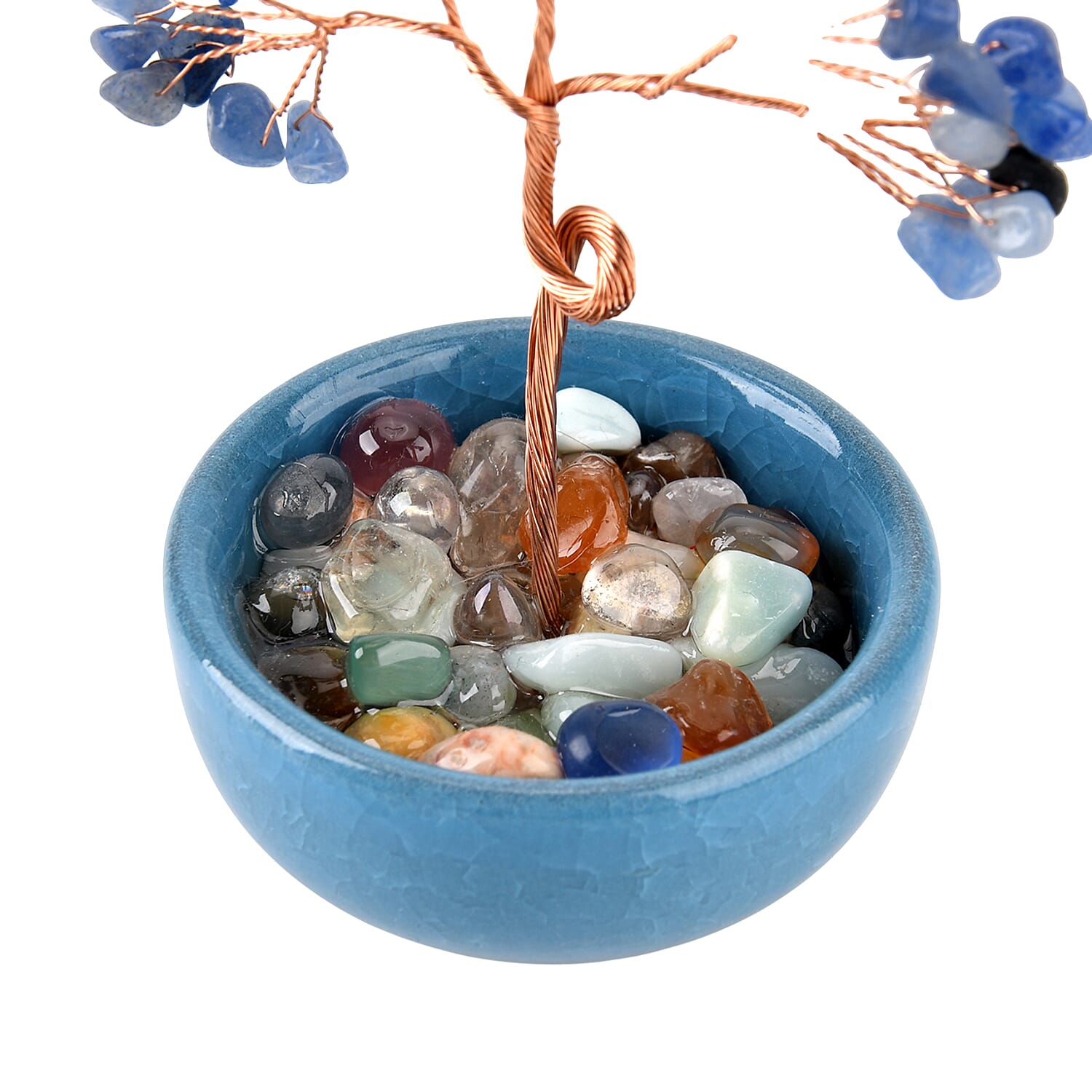 Feng Shui Blue Aveturine Crystal Money Tree Ornament with Ceramic Pot(11cm) - Light Blue
