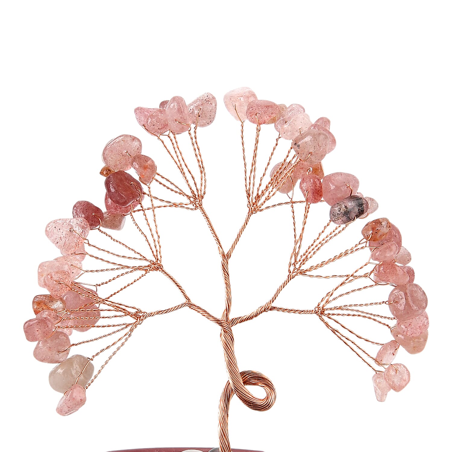 Feng Shui Strawberry Quartz Crystal Money Tree Ornament with Ceramic Pot (11cm) - Rose Red