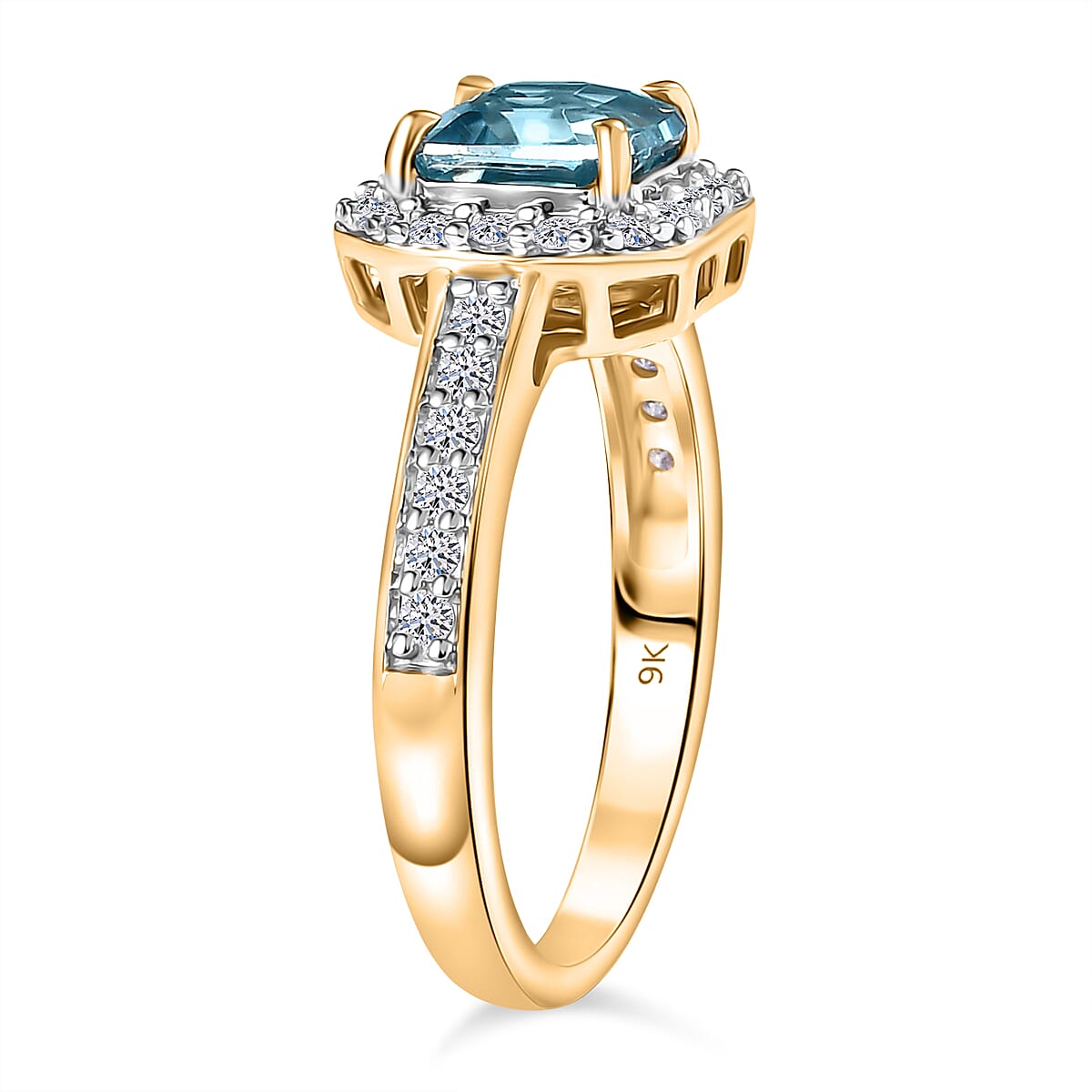 Luxuriant 9K Yellow Gold Blue Zircon & (VS-E-F) Lab Grown Diamond Ring 2.35 Ct.