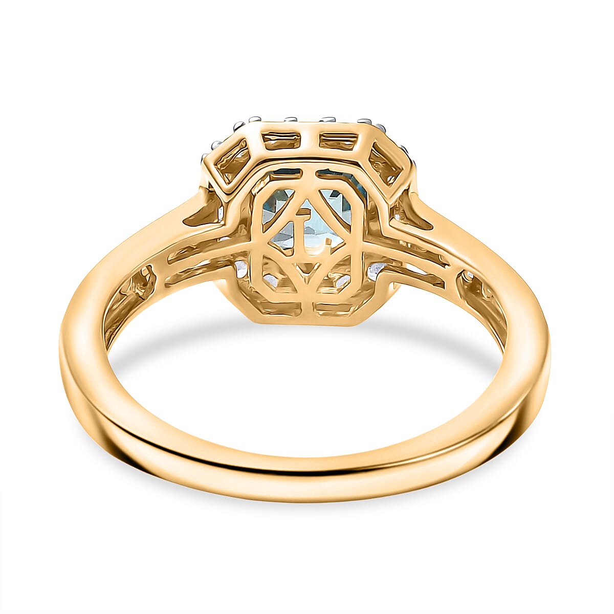 Luxuriant 9K Yellow Gold Blue Zircon & (VS-E-F) Lab Grown Diamond Ring 2.35 Ct.