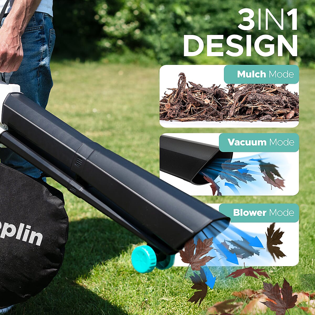 KEPLIN 3-in-1 Garden Blower, Vacuum and Mulcher - 12M Cable 3300w