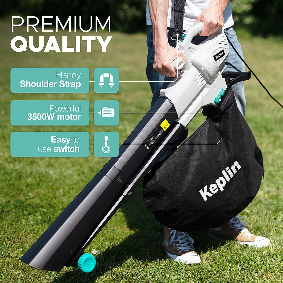 KEPLIN 3-in-1 Garden Blower, Vacuum and Mulcher - 12M Cable 3300w