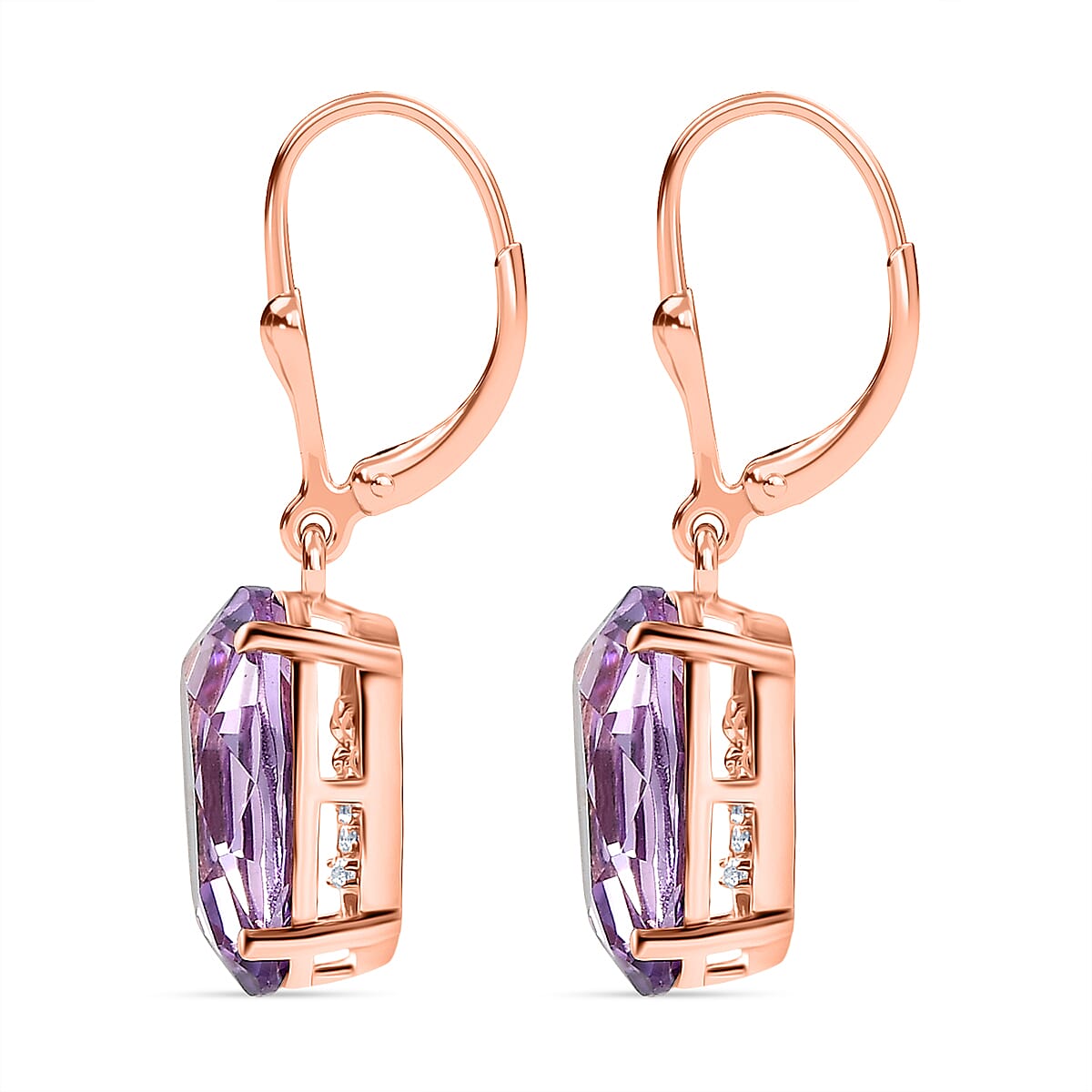 GP - Royal Collection - Rose De France Amethyst, Blue Sapphire & White Zircon Lever Back Earring in 18K Vermeil Rose Gold Plated Sterling Silver 9.06 Ct.