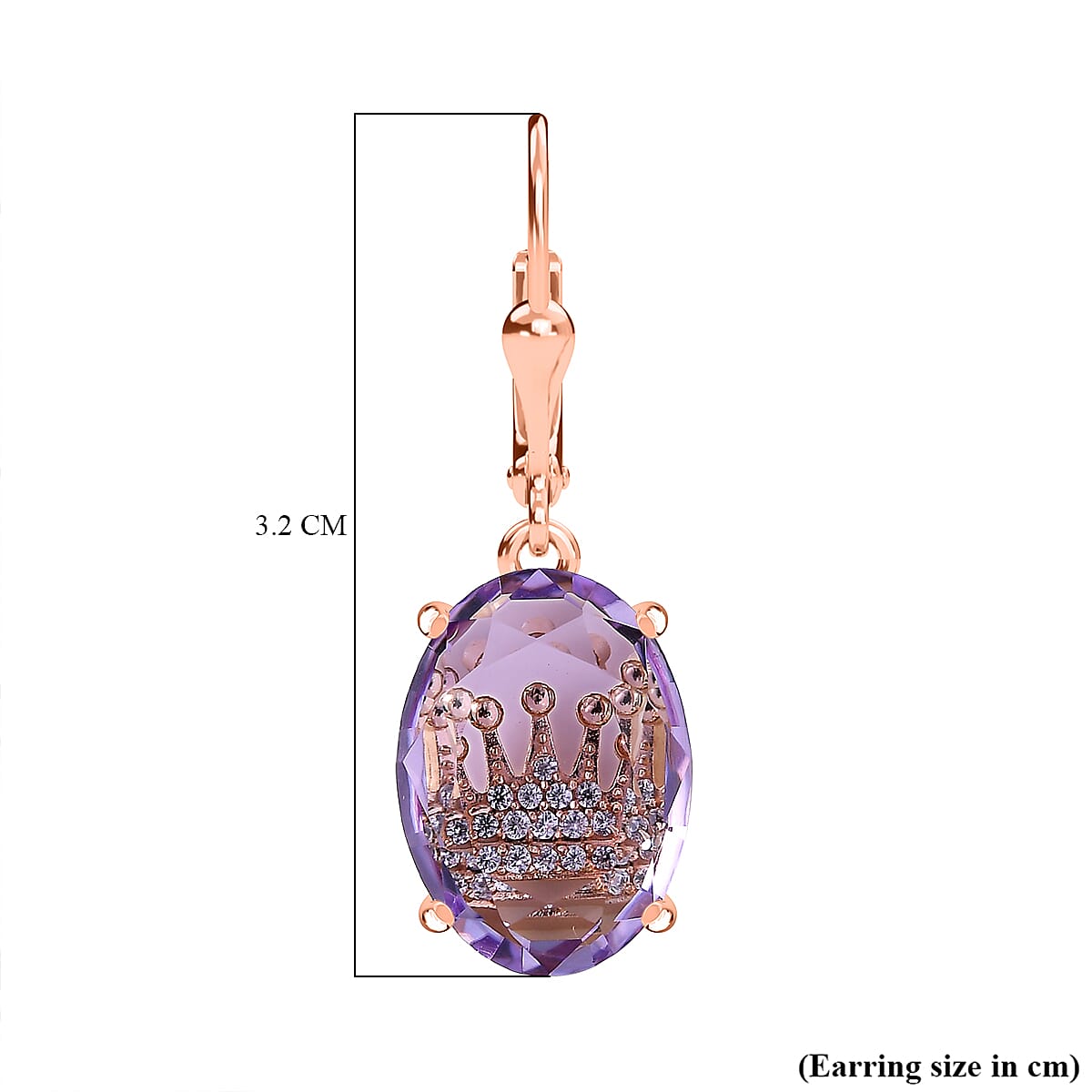 GP - Royal Collection - Rose De France Amethyst, Blue Sapphire & White Zircon Lever Back Earring in 18K Vermeil Rose Gold Plated Sterling Silver 9.06 Ct.