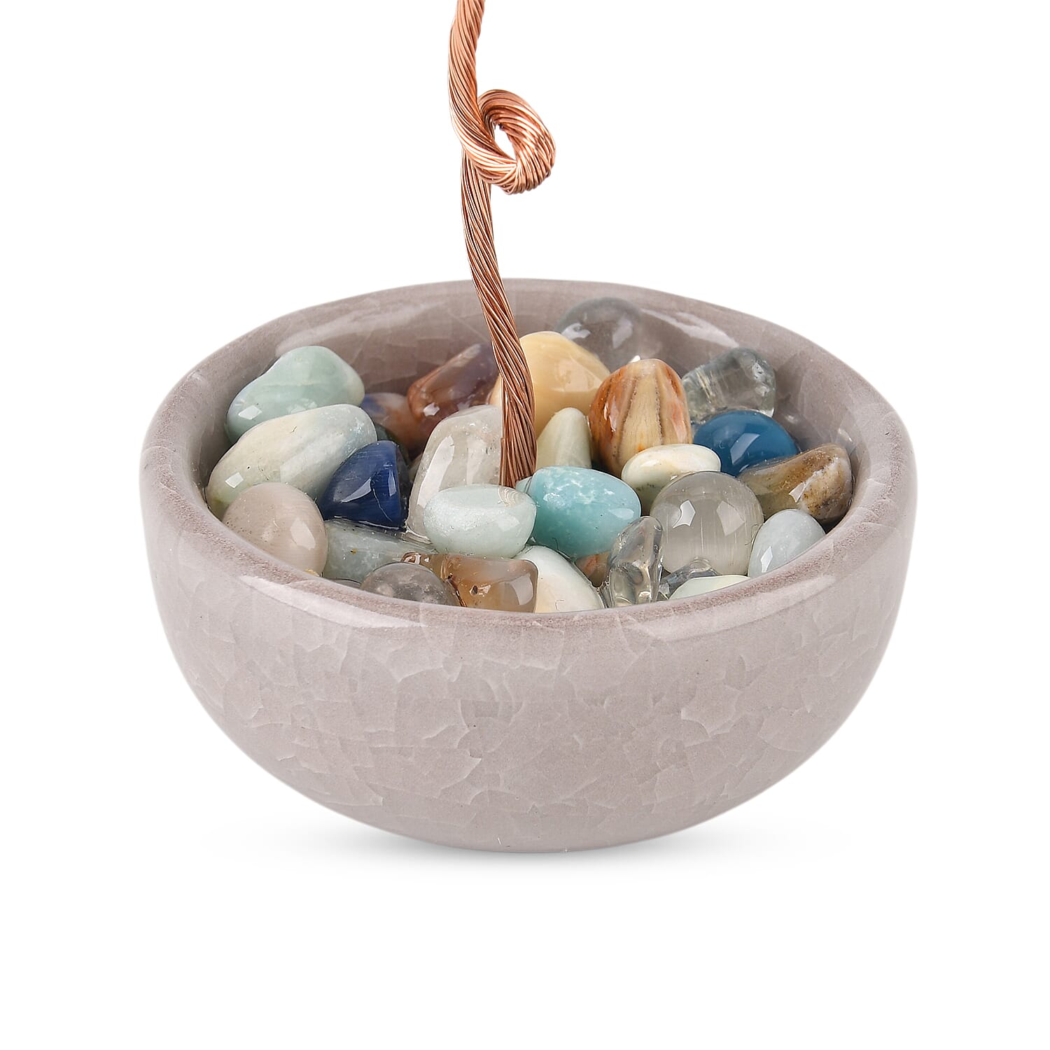 Feng Shui Rose Quartz Crystal Money Tree Ornament with Ceramic Pot (11cm) - Pink