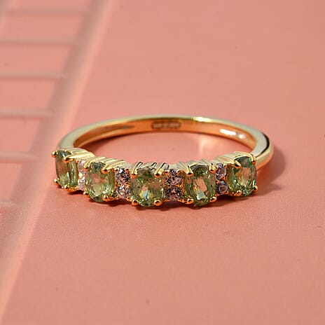 D'Joy Demantoid Garnet & White Zircon Ring in Yellow Gold Plated Sterling Silver 1.31 Ct.