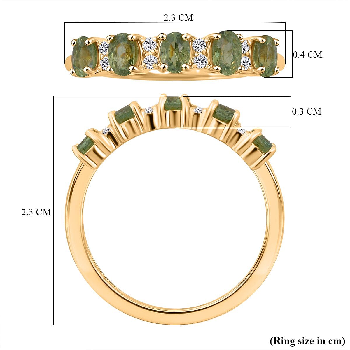 D'Joy Demantoid Garnet & White Zircon Ring in Yellow Gold Plated Sterling Silver 0.99 Ct.