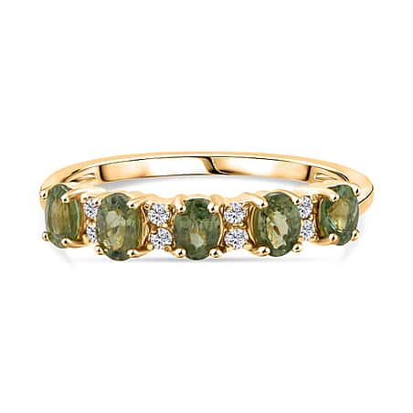 D'Joy - Demantoid Garnet & White Zircon Band Ring in 18K Vermeil Yellow Gold Plated Sterling Silver 1.30 Ct.