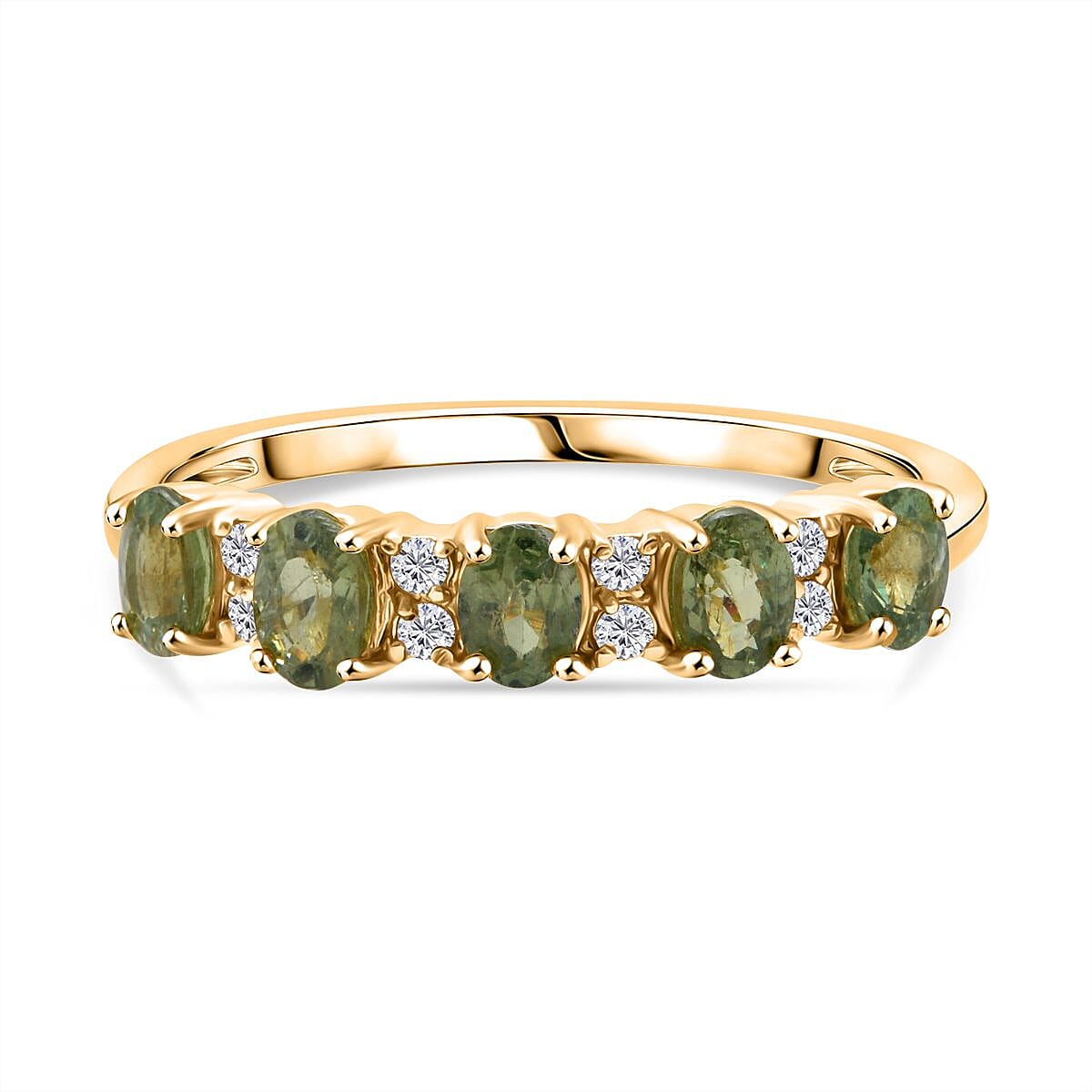 D'Joy Demantoid Garnet & White Zircon Ring in Yellow Gold Plated Sterling Silver 0.99 Ct.