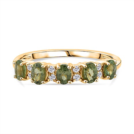 D'Joy Demantoid Garnet & White Zircon Ring in Yellow Gold Plated Sterling Silver 0.99 Ct.