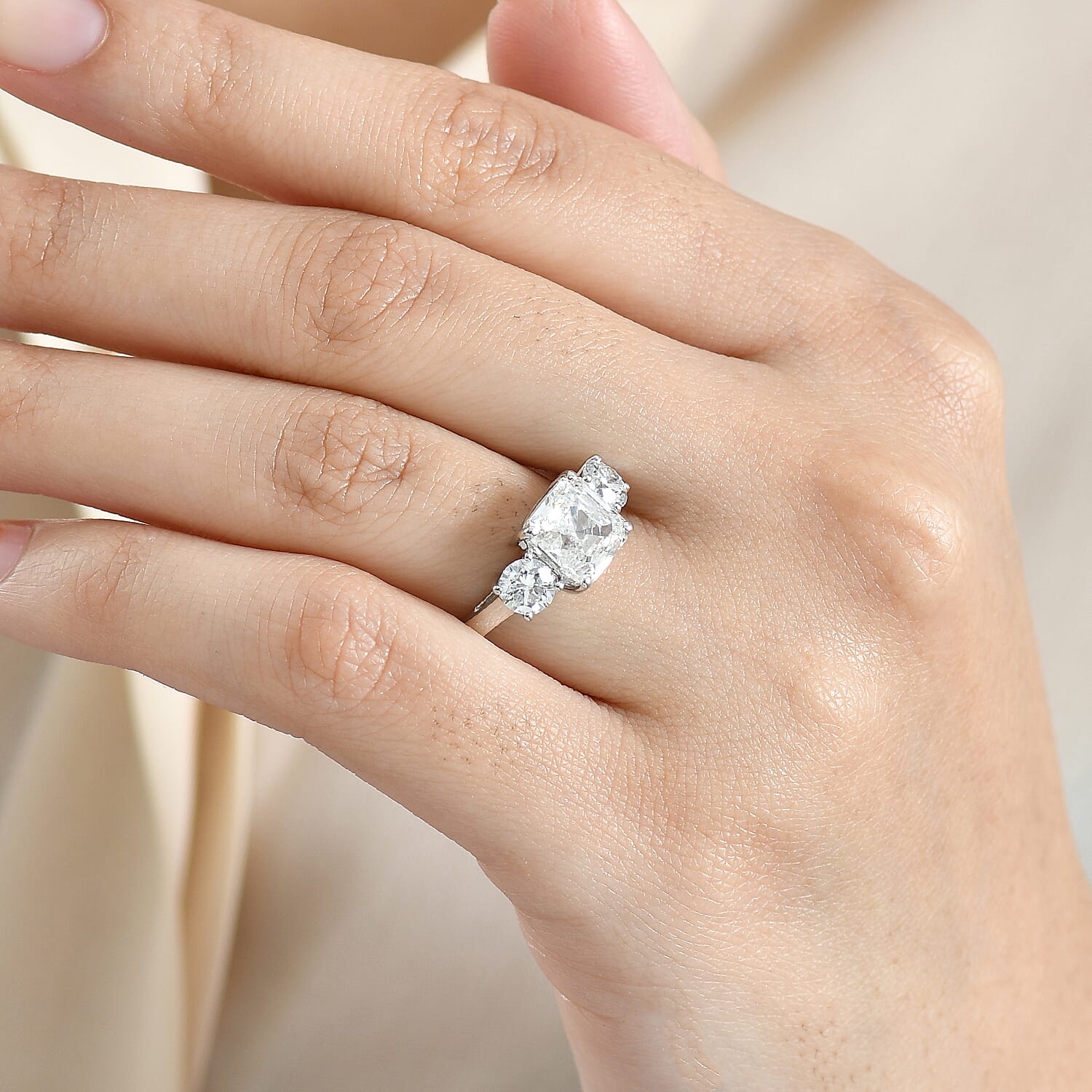 Luxuriant 950 Platinum VS Lab Grown Diamond VS 3 Stone Ring, Platinum Wt.5.5 Gms  4.060  Ct.