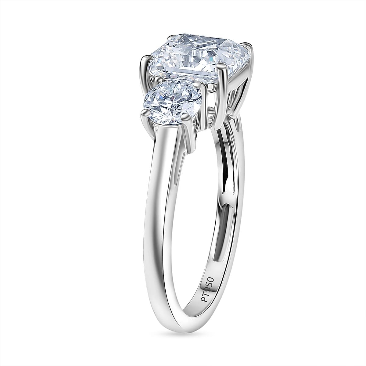 Luxuriant 950 Platinum VS Lab Grown Diamond VS 3 Stone Ring, Platinum Wt.5.5 Gms  4.060  Ct.