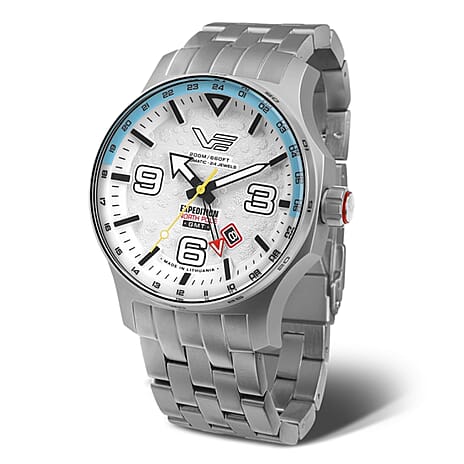 THE BLACK FRIDAY LAUNCH- VOSTOK EUROPE Expedition Frost Automatic NH34 GMT 20ATM Stainless Steel Mens White Dial Watch with Stainless Steel Bracelet Strap