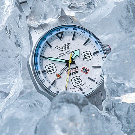 THE BLACK FRIDAY LAUNCH- VOSTOK EUROPE Expedition Frost Automatic NH34 GMT 20ATM Stainless Steel Mens White Dial Watch with Stainless Steel Bracelet Strap