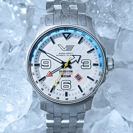 THE BLACK FRIDAY LAUNCH- VOSTOK EUROPE Expedition Frost Automatic NH34 GMT 20ATM Stainless Steel Mens White Dial Watch with Stainless Steel Bracelet Strap