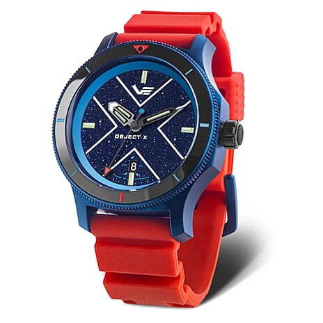 BLACK FRIDAY DEAL - VOSTOK EUROPE Object X Automatic NH35 Automatic 20ATM Blue Dial Mens Watch with Red - White Silicone Strap