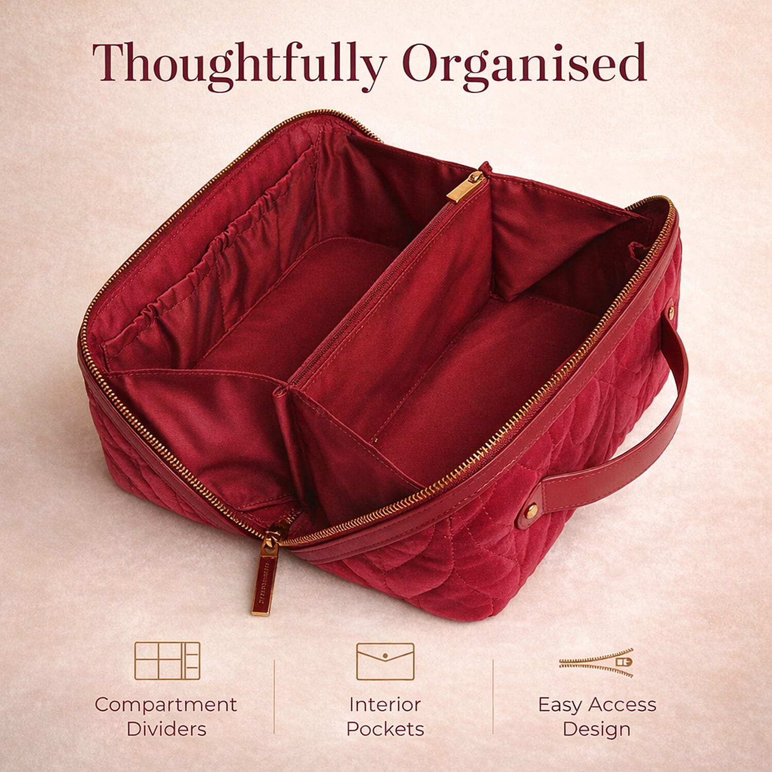 Alice Wheeler London Luxury Velvet Quilted Vanity Bag - Fig