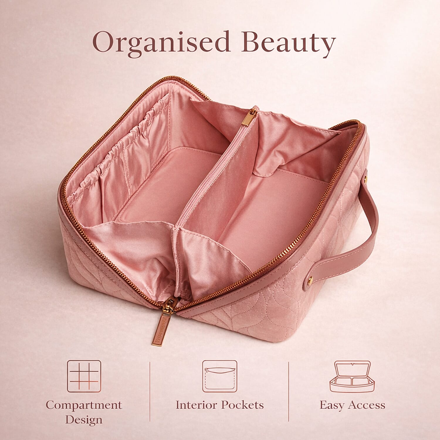 Alice Wheeler London Luxury Velvet Quilted Vanity Bag - Pink