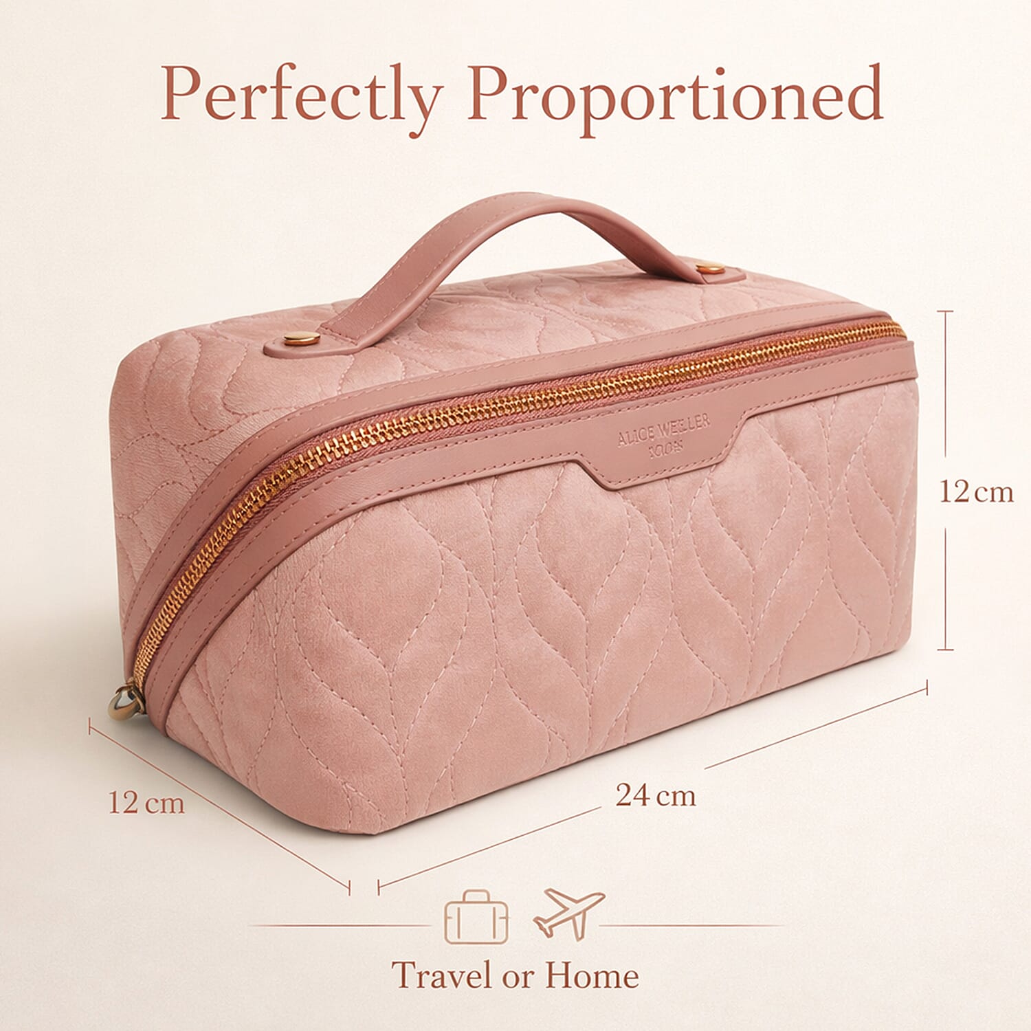 Alice Wheeler London Luxury Velvet Quilted Vanity Bag - Pink