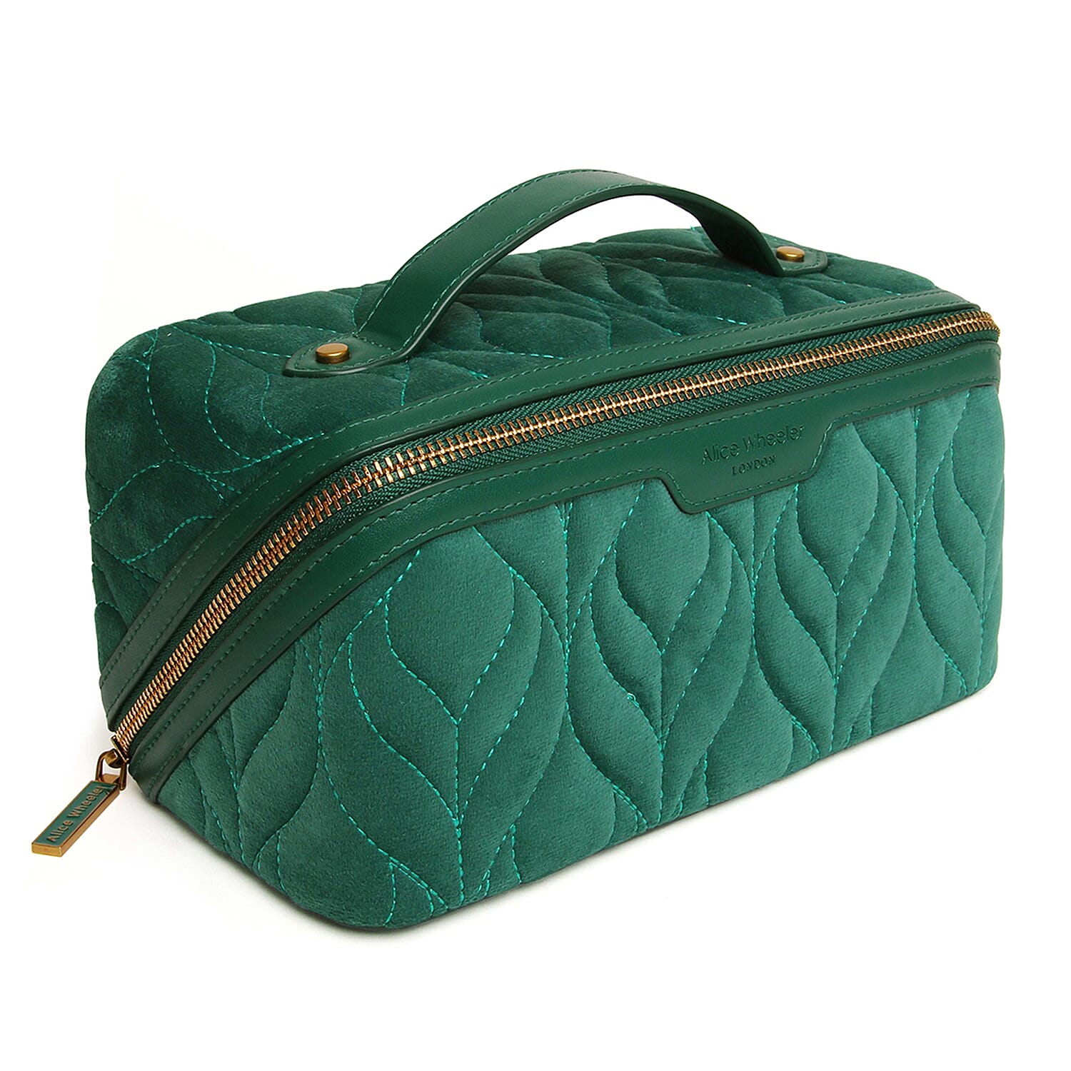 Alice Wheeler London Luxury Velvet Quilted Vanity Bag - Teal