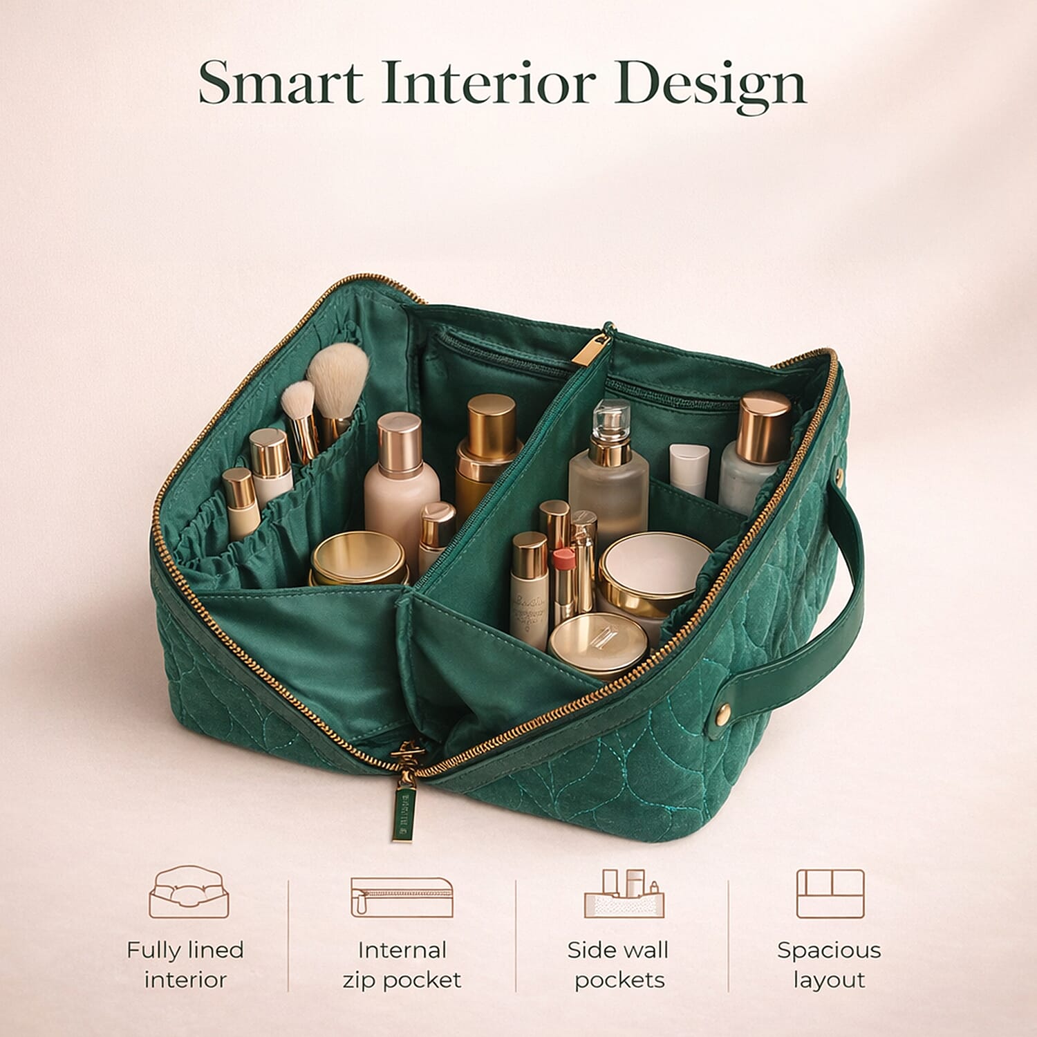 Alice Wheeler London Luxury Velvet Quilted Vanity Bag - Teal