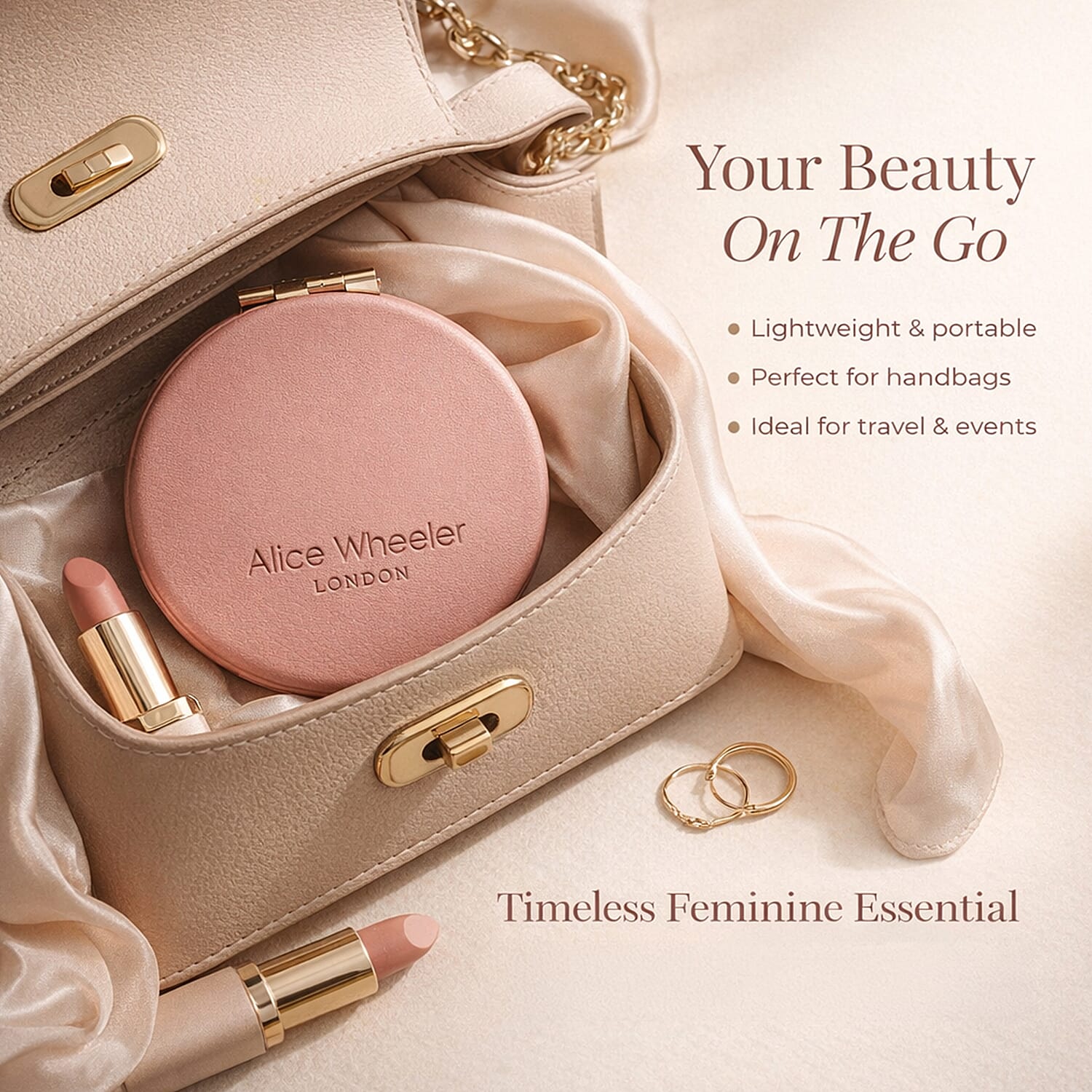 Alice Wheeler London Round Compact Mirror - Pink