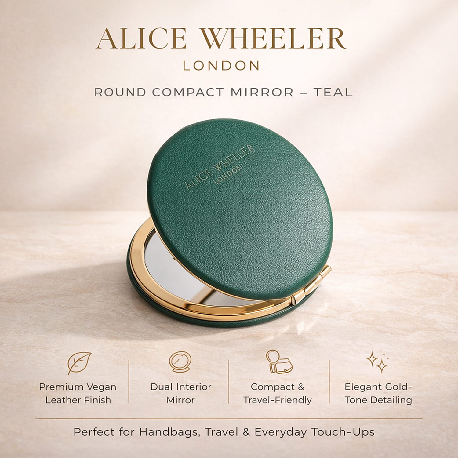 Alice Wheeler London Round Compact Mirror - Teal