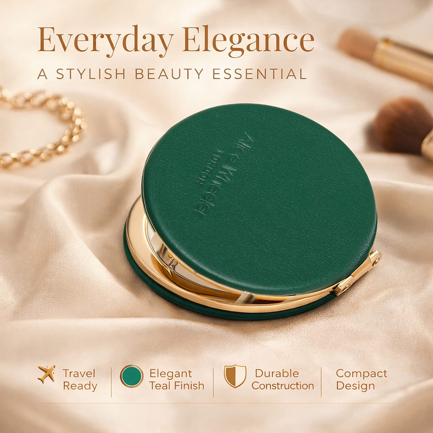 Alice Wheeler London Round Compact Mirror - Teal