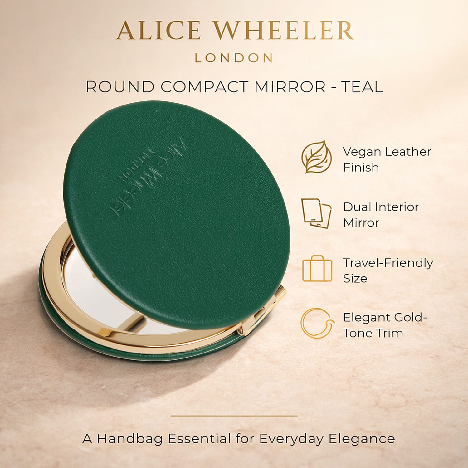 Alice Wheeler London Round Compact Mirror - Teal