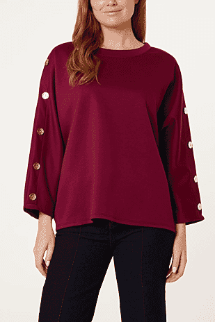 Misumi Button Detail Sweatshirt (One Size 8-18) - Wine