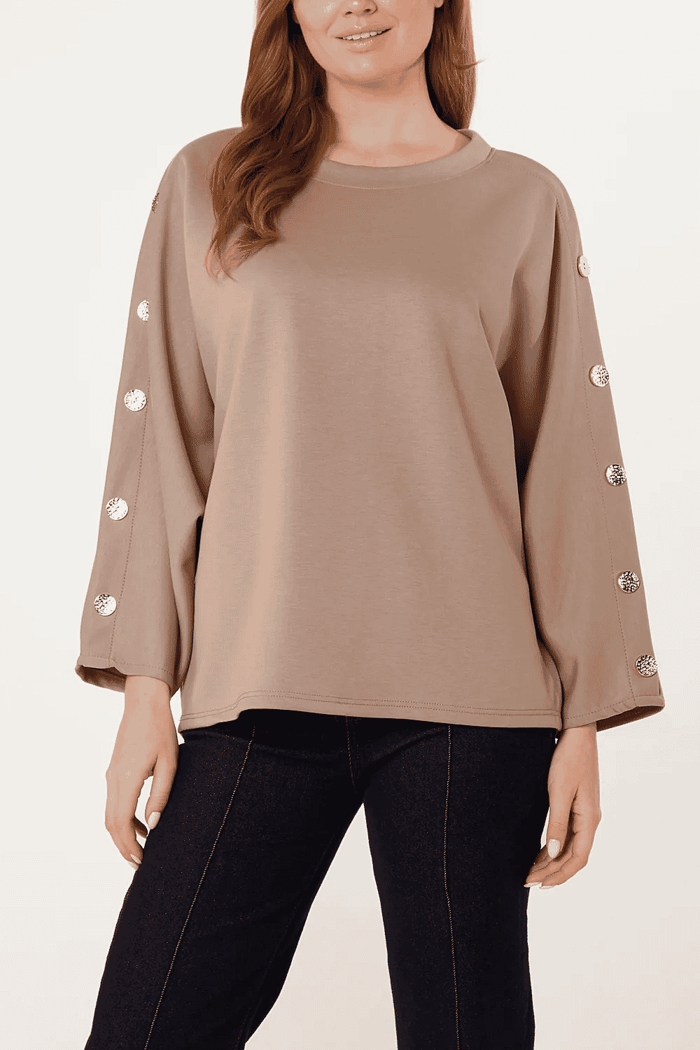 Misumi Button Detail Sweatshirt (One Size 8-18) - Mocha