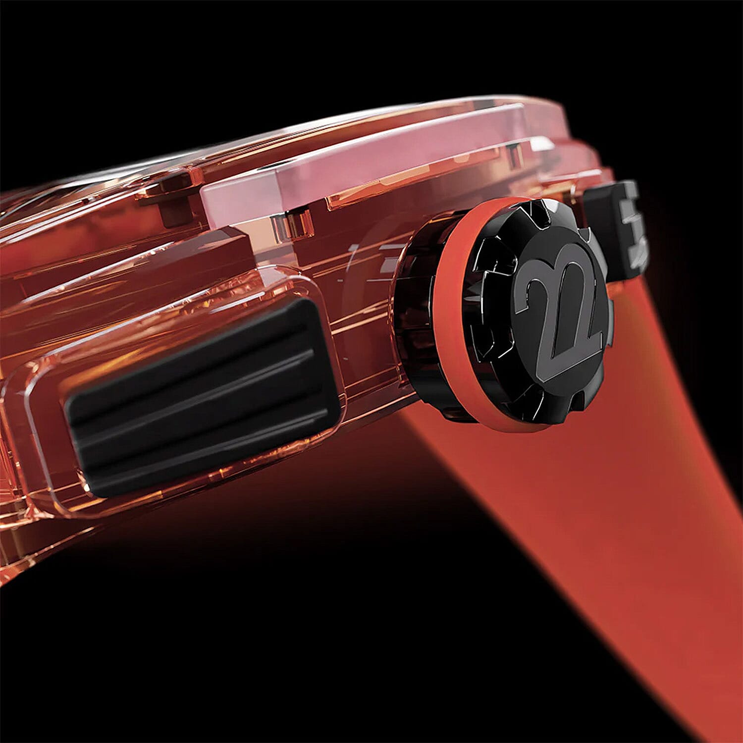 URBN22 Coral Red Japanese Quartz VD53 Chronograph 5ATM WR Black - Red Dial - Red Polycarbonate Case Mens Watch