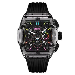 URBN22 Coral Red Japanese Quartz VD53 Chronograph 5ATM WR Black - Red Dial - Red Polycarbonate Case Mens Watch with Red Silicone Strap