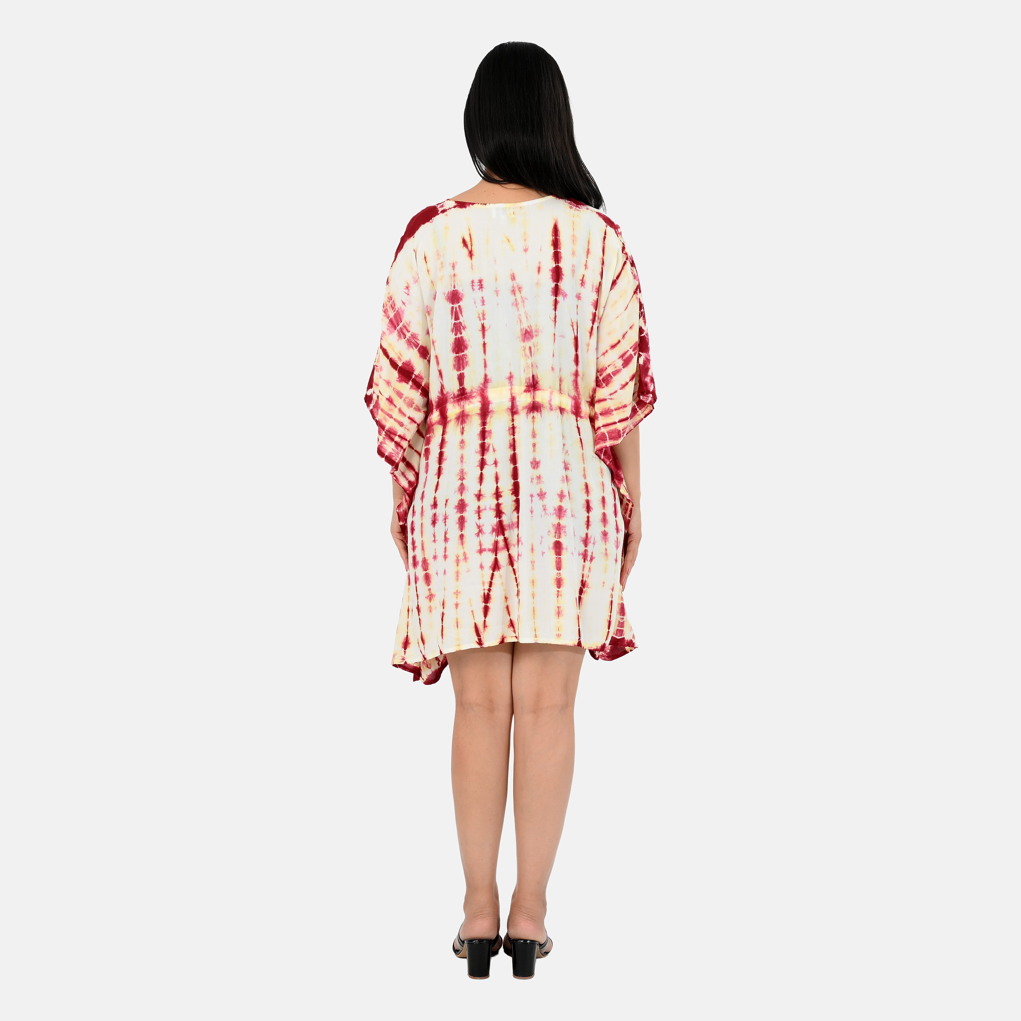 - Maisi Tie Dye Mini Kaftan Dress (One Size) - Maroon