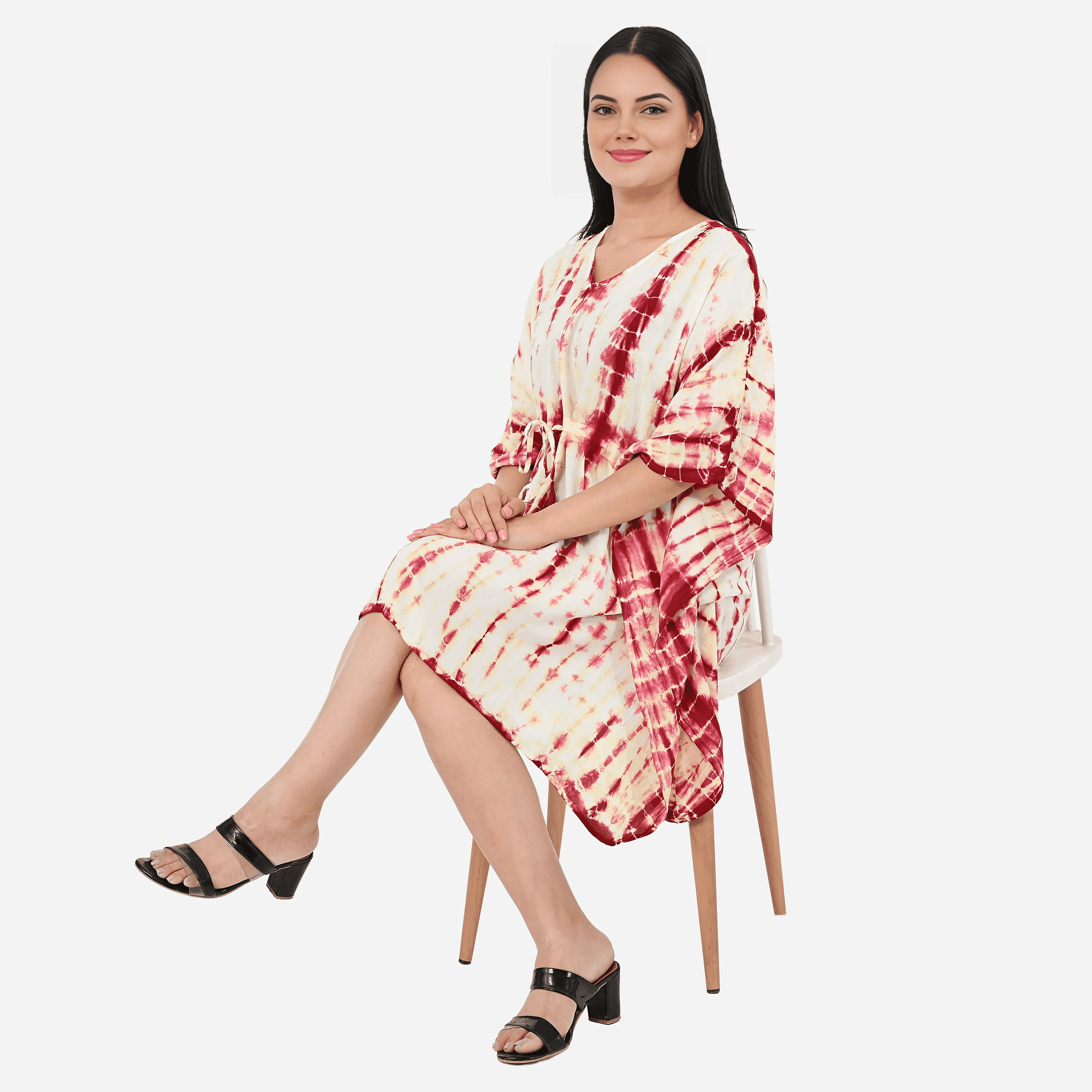 - Maisi Tie Dye Mini Kaftan Dress (One Size) - Maroon