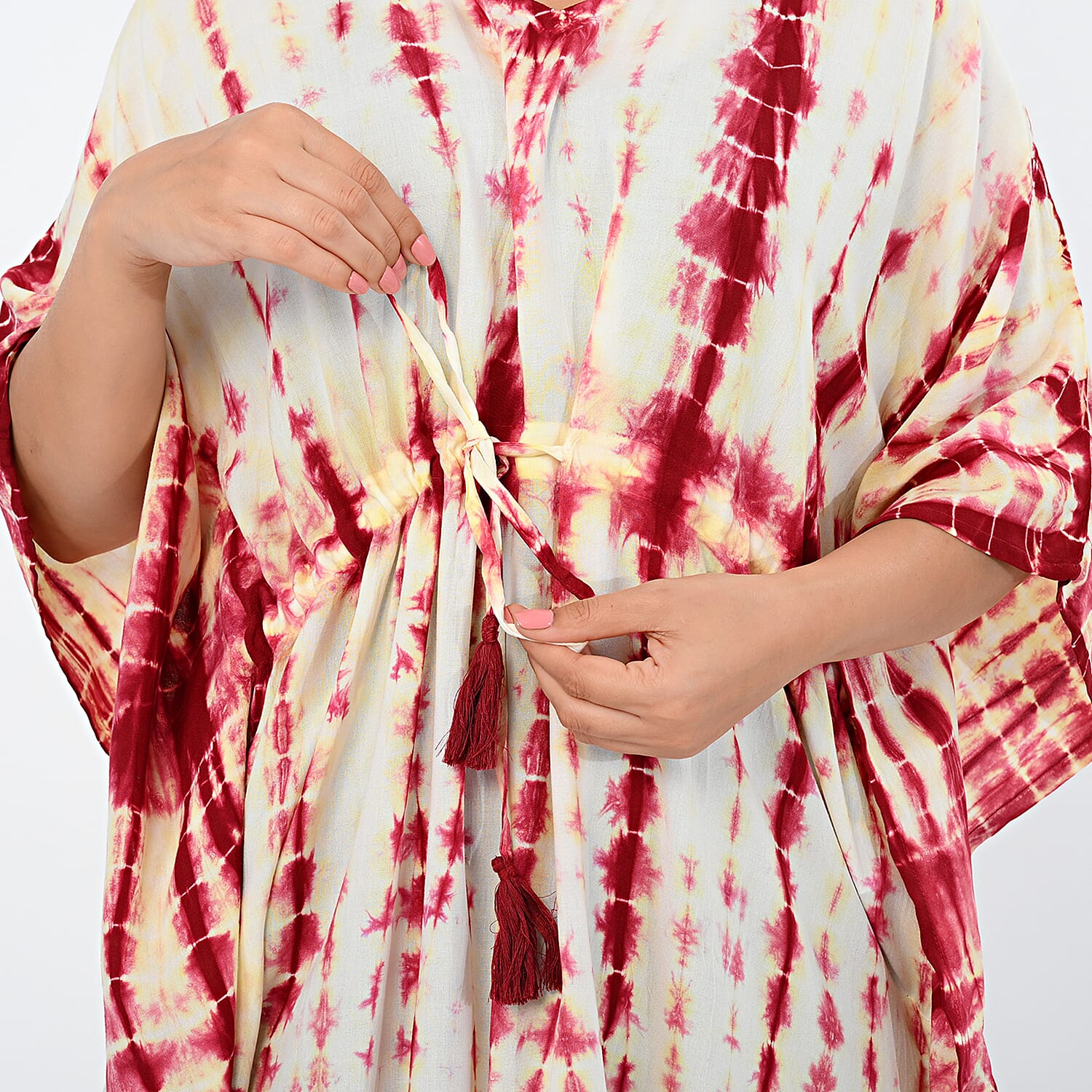 - Maisi Tie Dye Mini Kaftan Dress (One Size) - Maroon