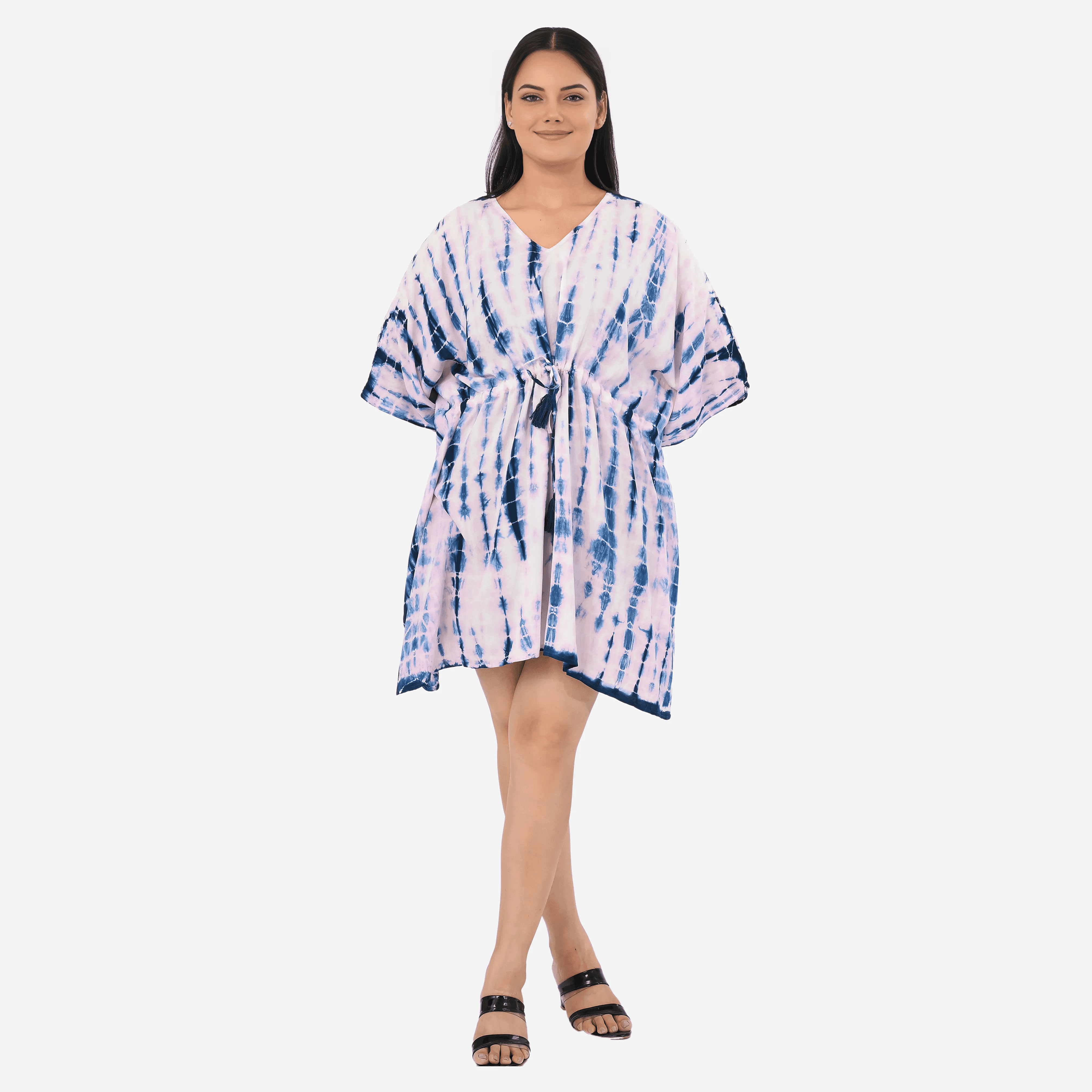 - Maisi Tie Dye Mini Kaftan Dress (One Size) - Blue