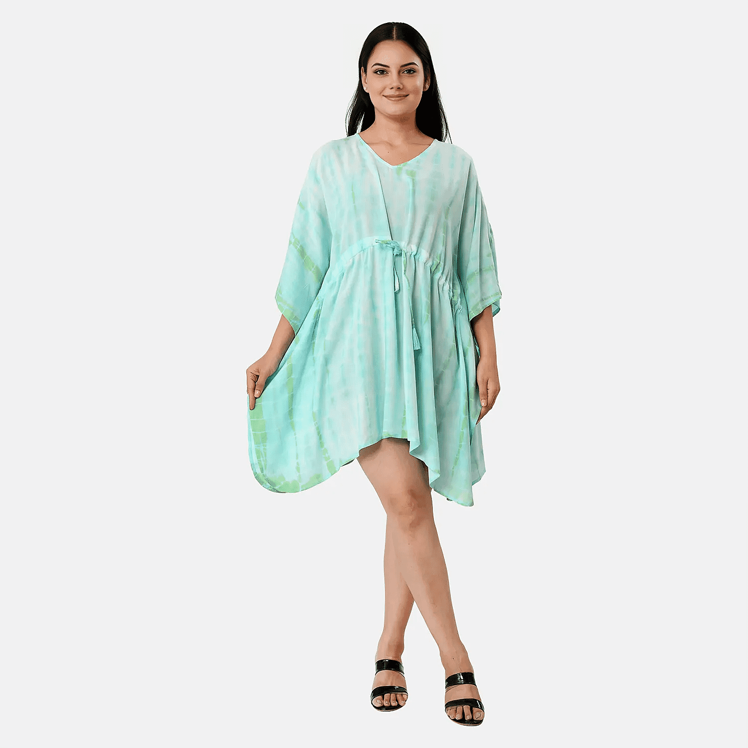 - Maisi Tie Dye Mini Kaftan Dress (One Size) - Sky Blue