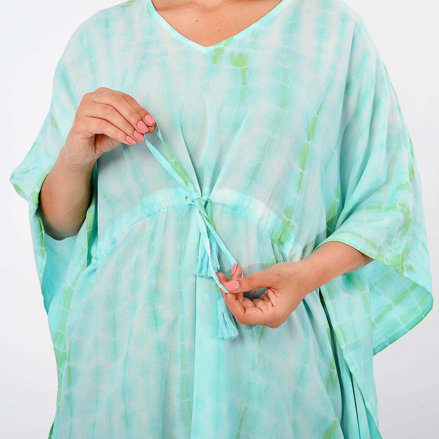 - Maisi Tie Dye Mini Kaftan Dress (One Size) - Sky Blue