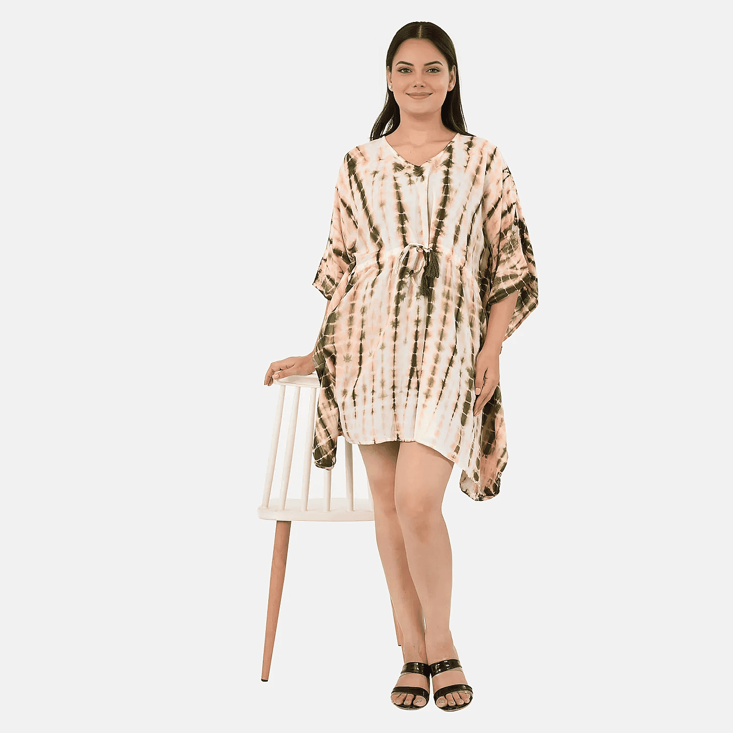 & Maisi Rayon Staple Patterned Kaftan (Size - One Size) - Green