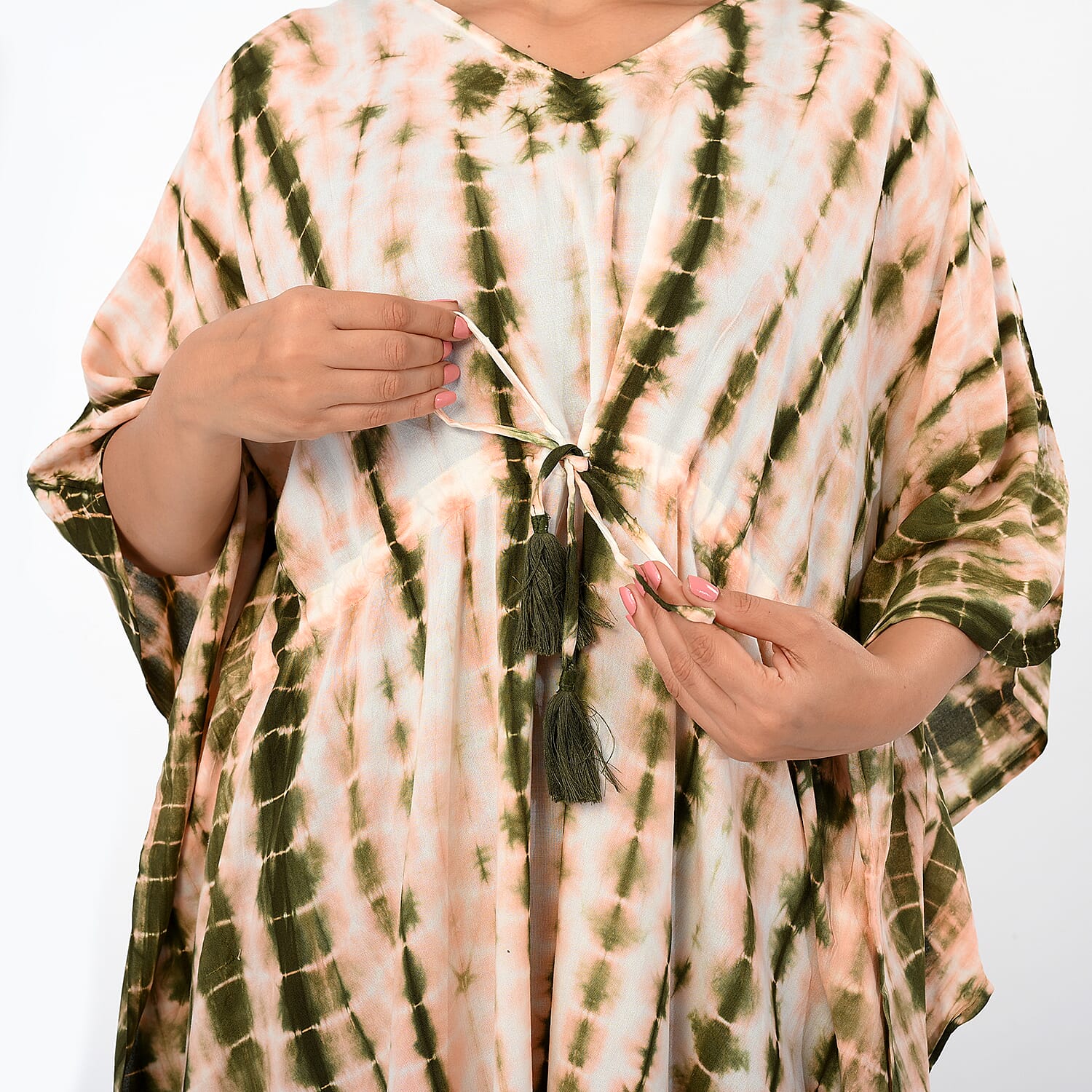 & Maisi Rayon Staple Patterned Kaftan (Size - One Size) - Green