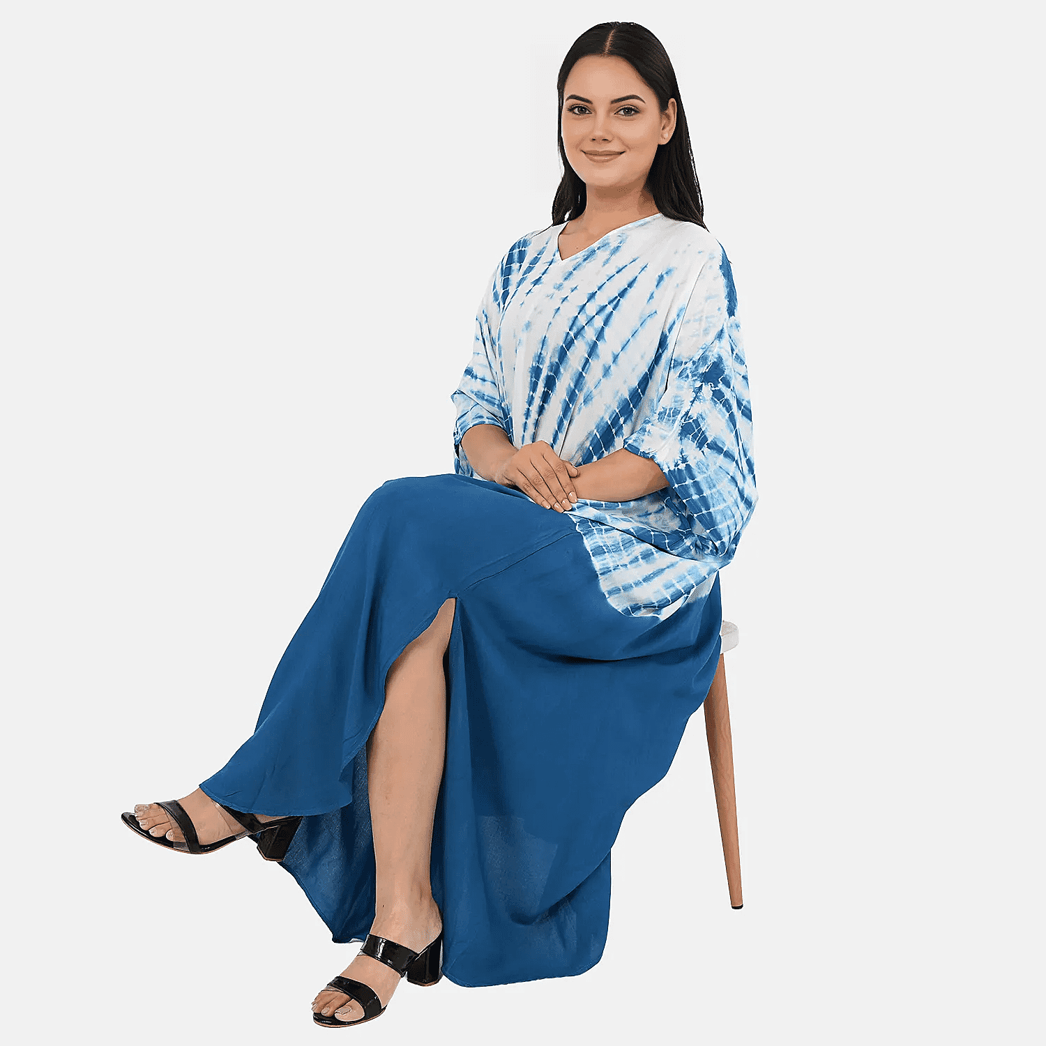 - Maisi Shibori Tie-Dye Kaftan Dress (One Size) - Blue