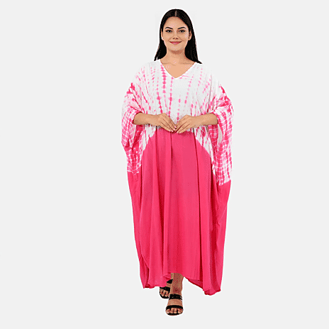 - Maisi Shibori Tie-Dye Kaftan Dress (One Size) - Pink
