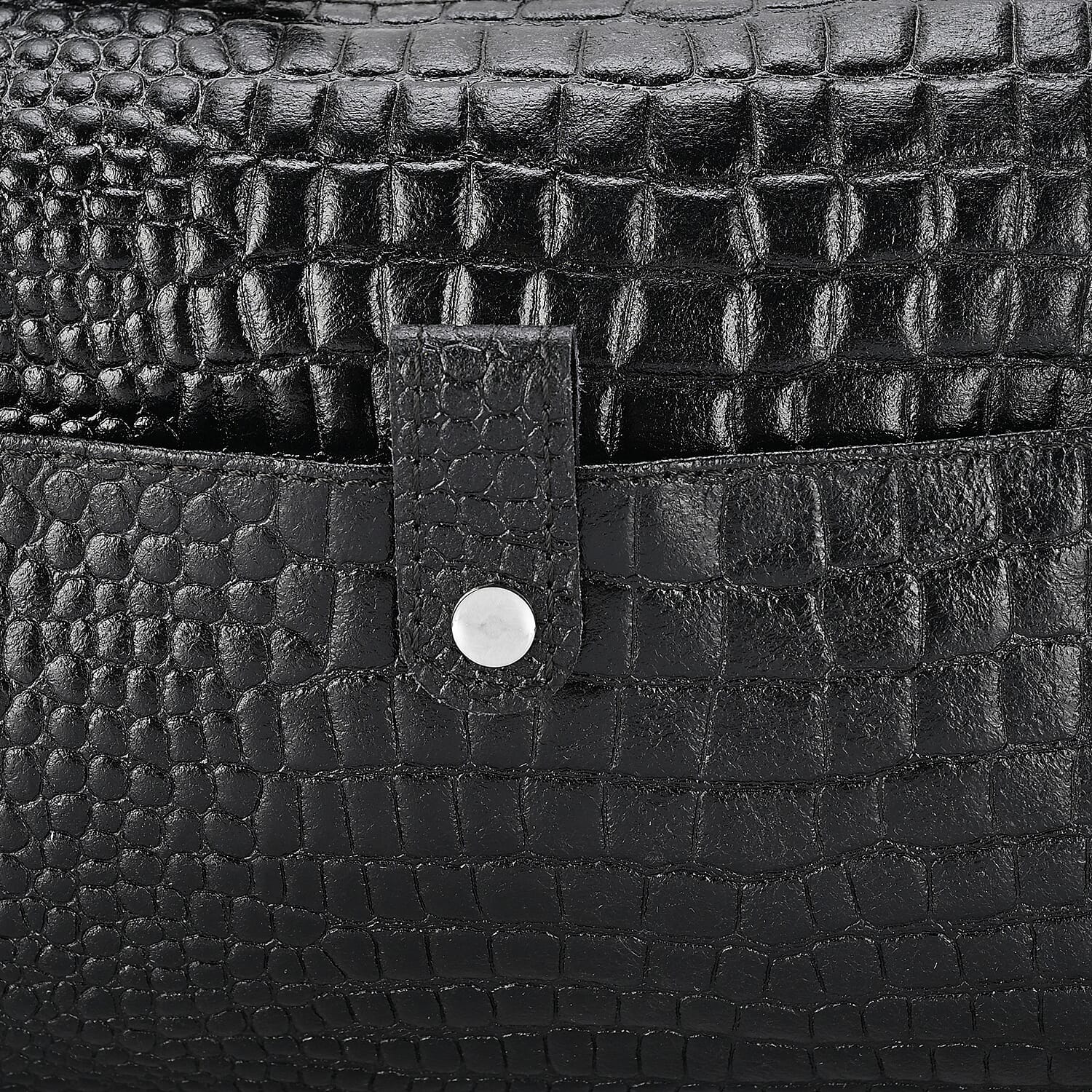 - Maisi Designer Inspired Genuine Leather Croc-embossed Crossbody Mini Satchel with Front Flap Pocket - Black