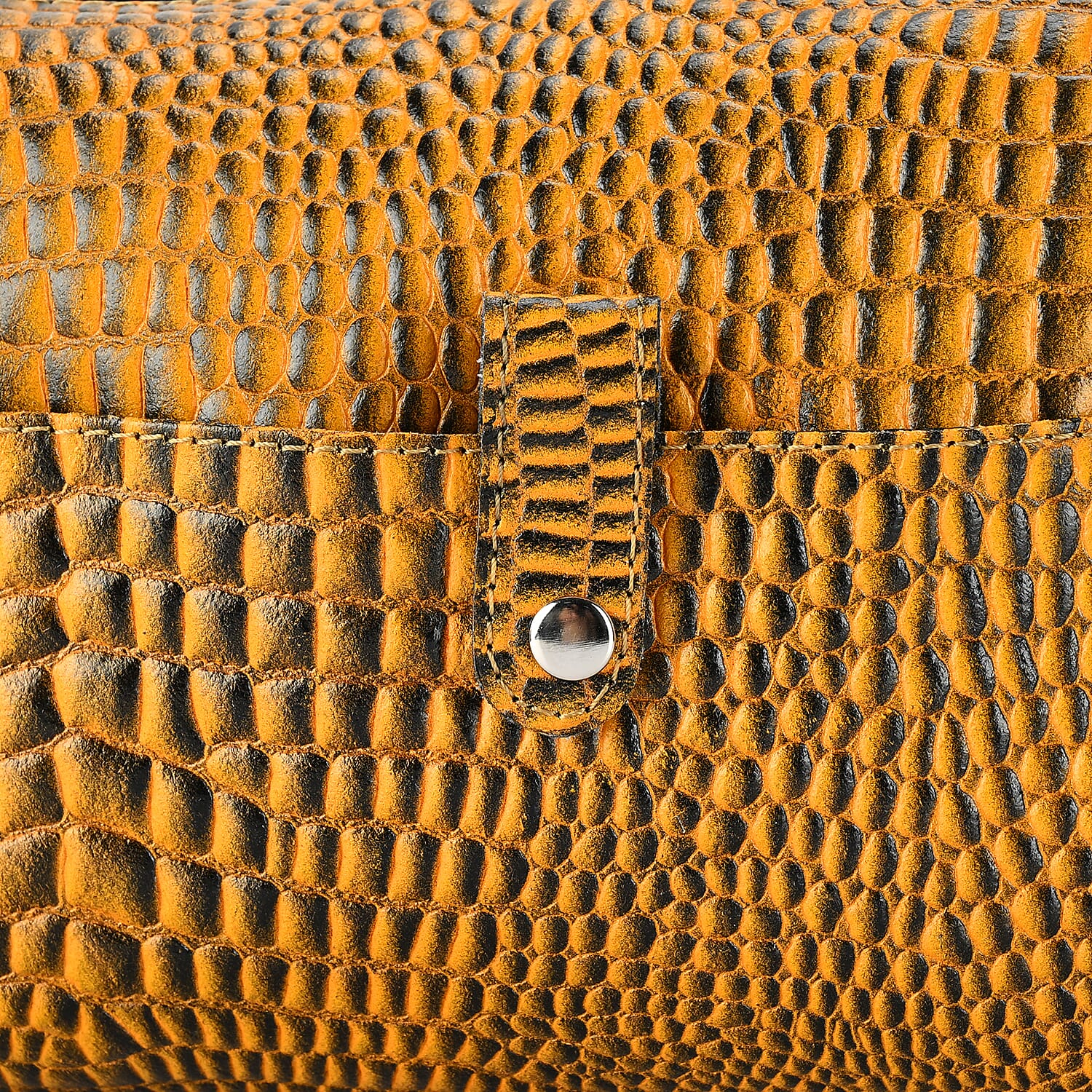 - Maisi Designer Inspired Genuine Leather Croc-embossed Crossbody Mini Satchel with Front Flap Pocket - Mustard - Black