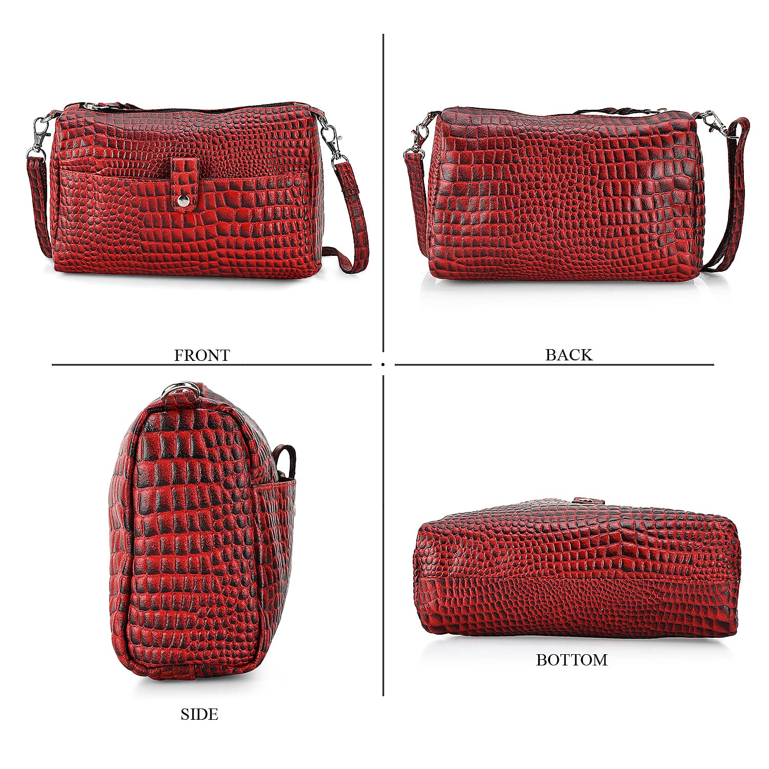 - Maisi Designer Inspired Genuine Leather Croc-embossed Crossbody Mini Satchel with Front Flap Pocket - Maroon - Black
