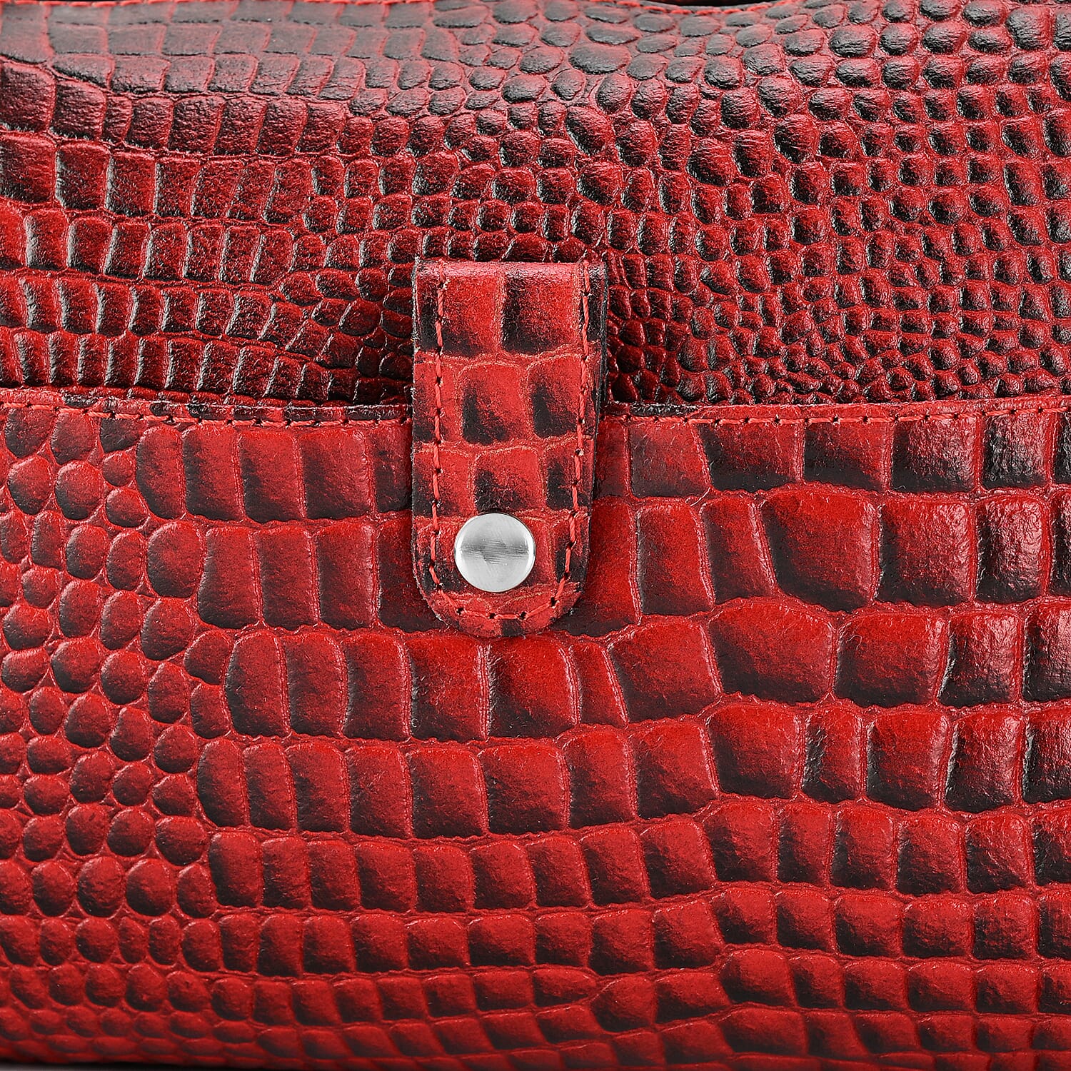 - Maisi Designer Inspired Genuine Leather Croc-embossed Crossbody Mini Satchel with Front Flap Pocket - Maroon - Black